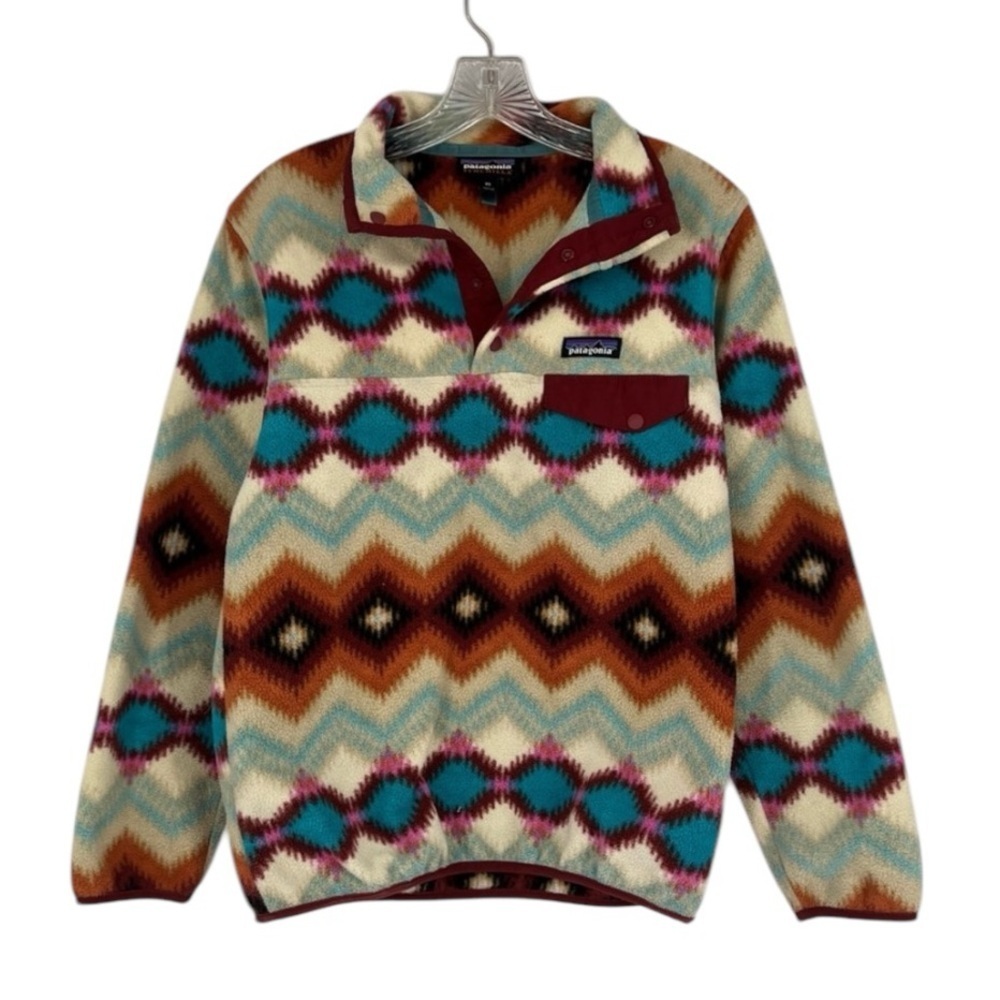 Patagonia Chevron Synchilla Snap Button High Neck Outdoor Fleece Pullover XS